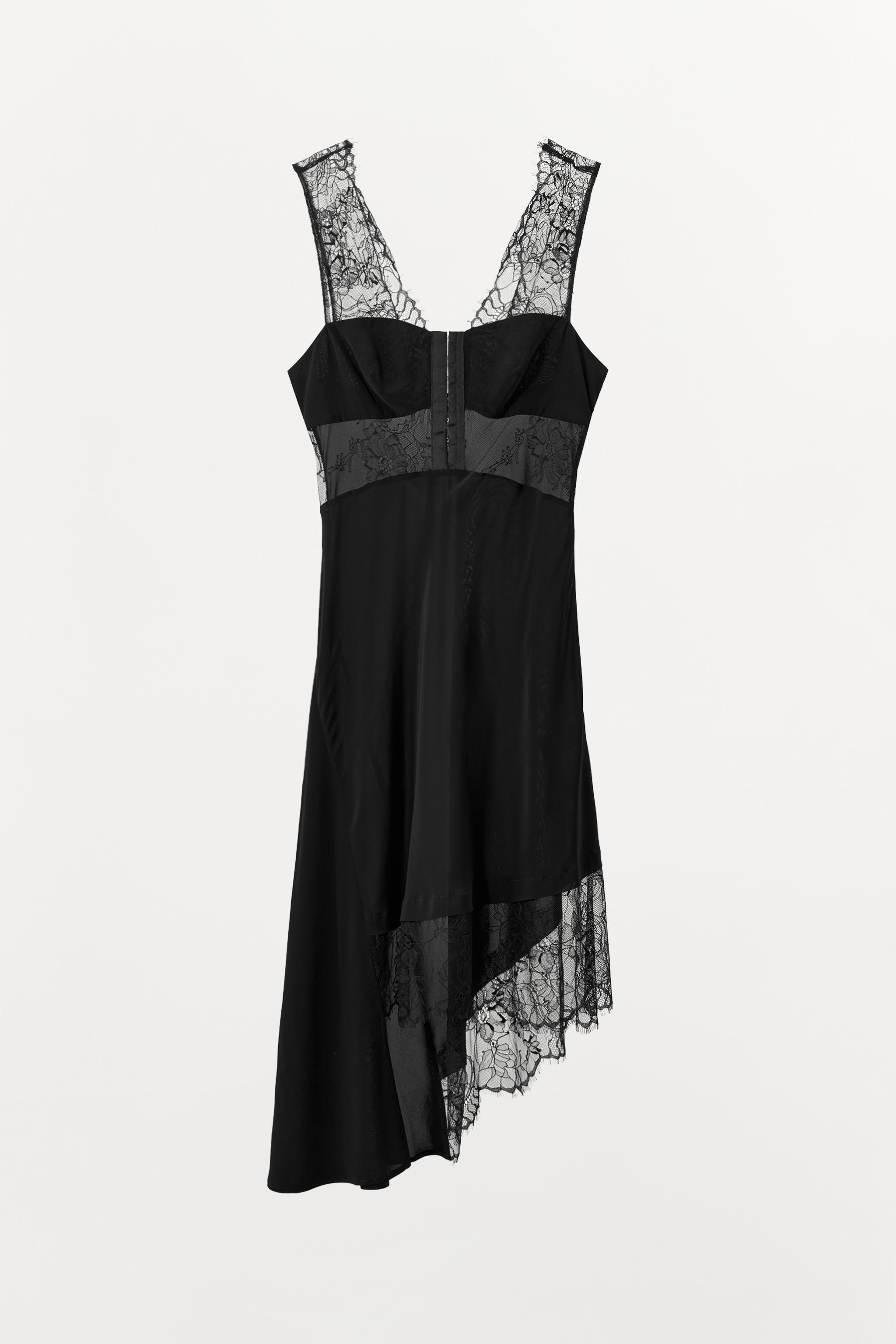 SATIN EFFECT ASYMMETRICAL LACE DRESS
